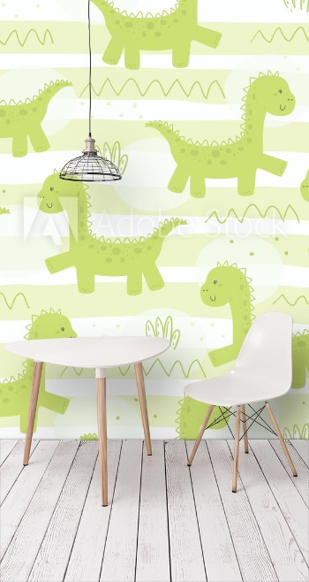 Bild på Cute seamless pattern with funny dinosaurs vector illustration